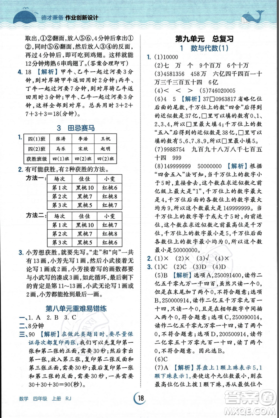 江西人民出版社2023年秋王朝霞德才兼?zhèn)渥鳂I(yè)創(chuàng)新設(shè)計(jì)四年級(jí)上冊數(shù)學(xué)人教版答案