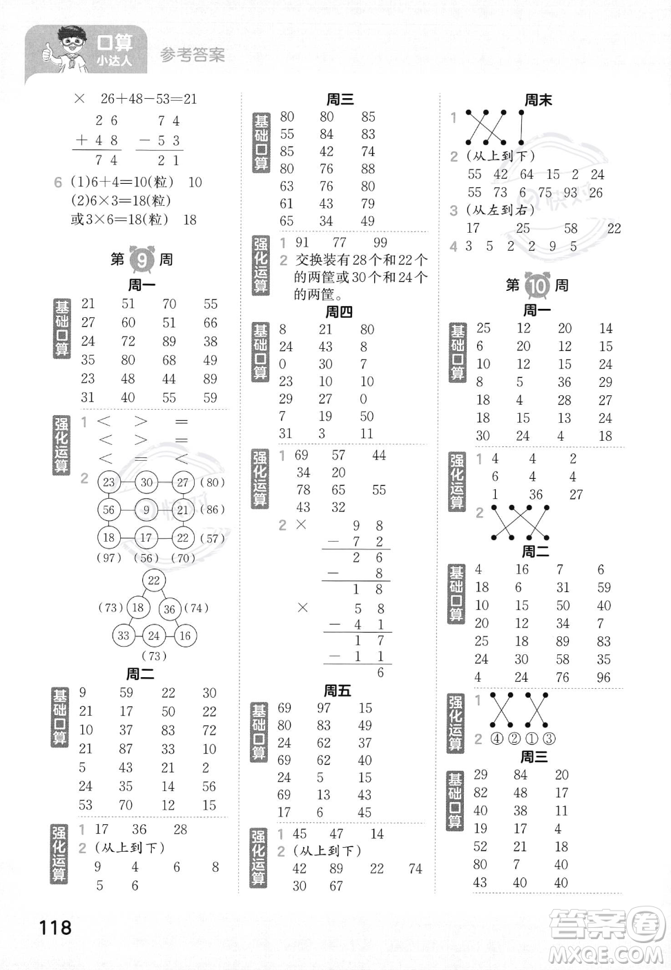 江西人民出版社2023年秋王朝霞口算小達人二年級上冊數(shù)學人教版答案