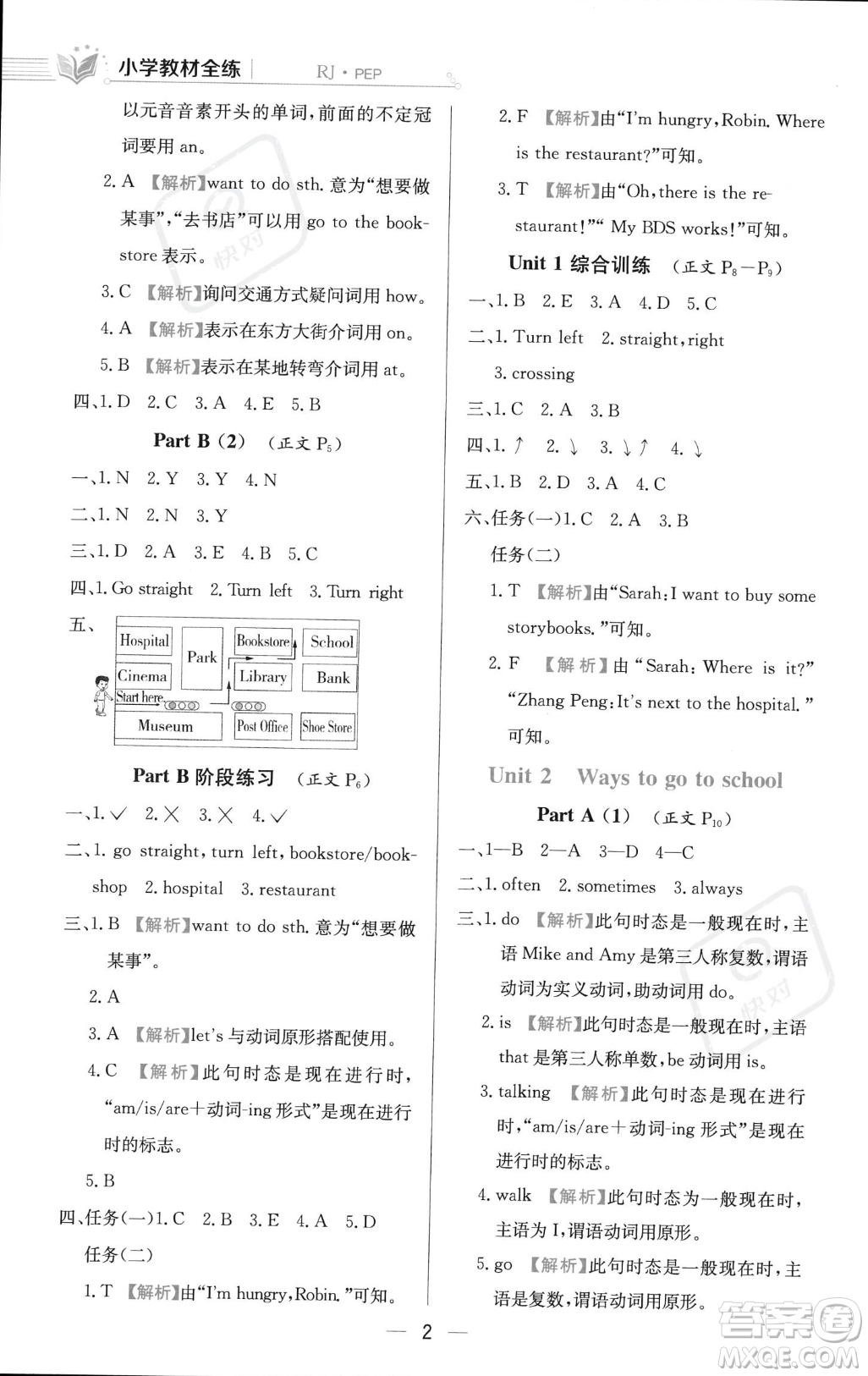 陜西人民教育出版社2023年秋小學教材全練六年級上冊英語人教PEP版答案