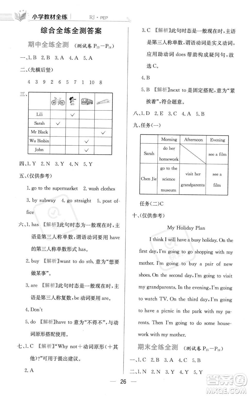 陜西人民教育出版社2023年秋小學教材全練六年級上冊英語人教PEP版答案