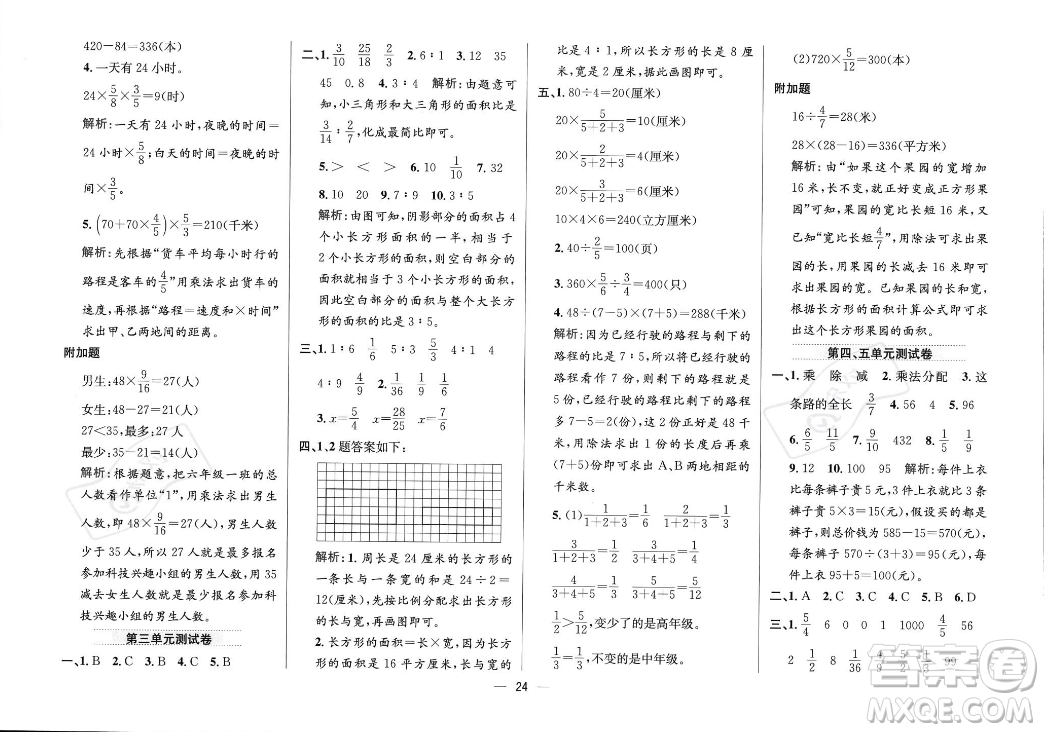 陜西人民教育出版社2023年秋小學(xué)教材全練六年級(jí)上冊(cè)數(shù)學(xué)江蘇版答案