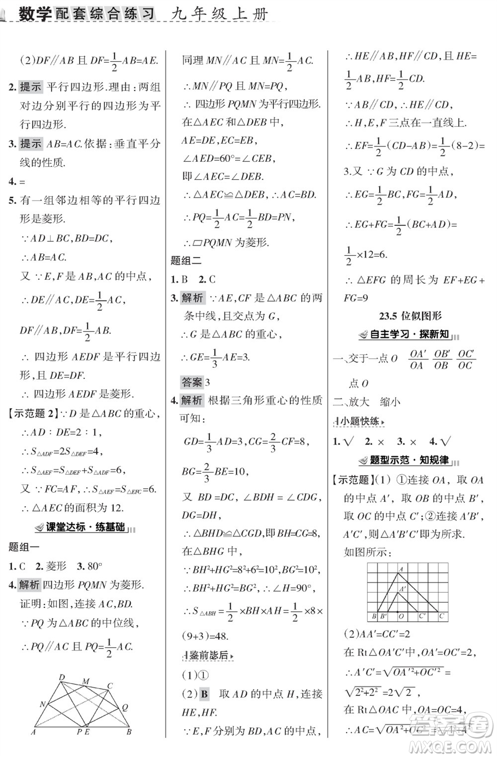 甘肅文化出版社2023年秋配套綜合練習(xí)九年級(jí)數(shù)學(xué)上冊(cè)華師大版參考答案