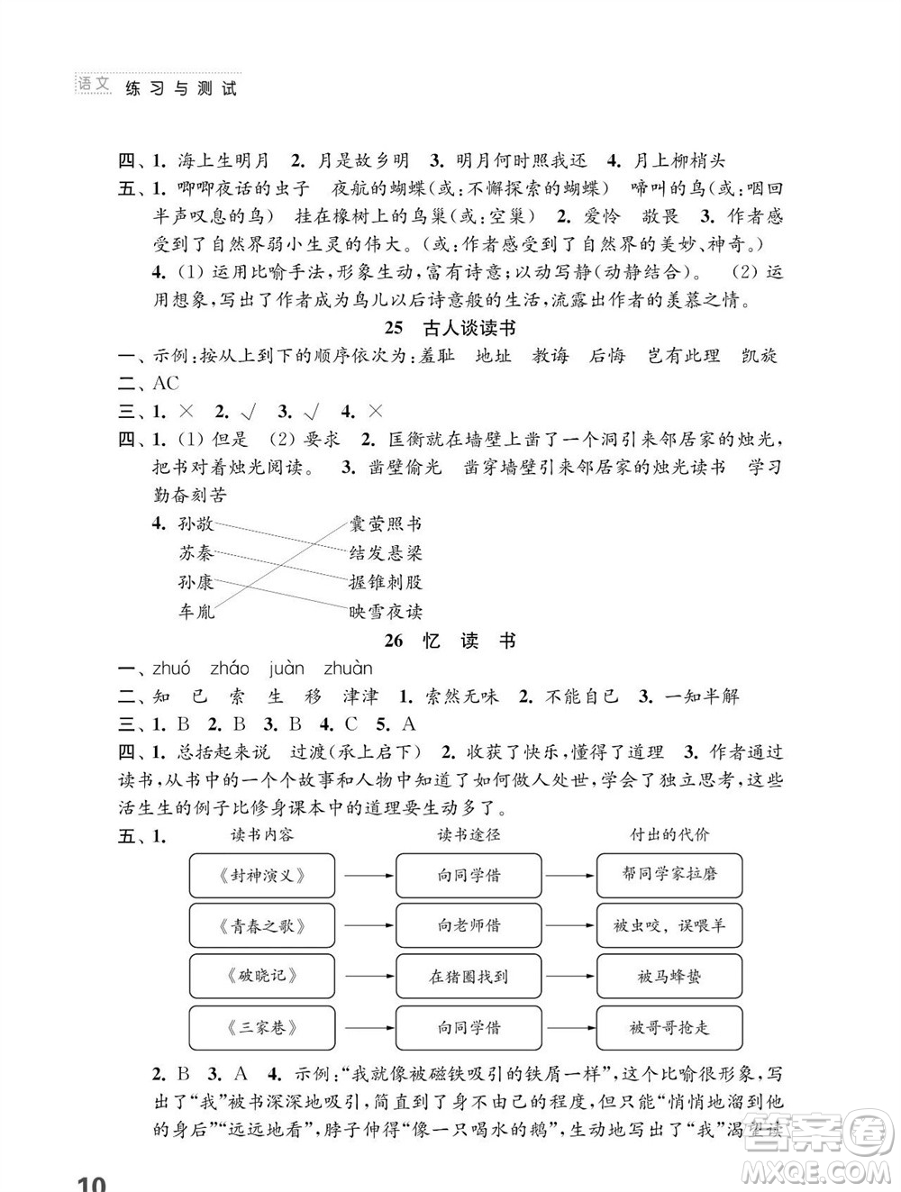 江蘇鳳凰教育出版社2023年秋小學語文練習與測試五年級上冊人教版參考答案