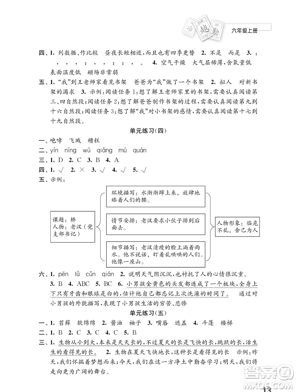 江蘇鳳凰教育出版社2023年秋小學(xué)語(yǔ)文練習(xí)與測(cè)試六年級(jí)上冊(cè)人教版參考答案