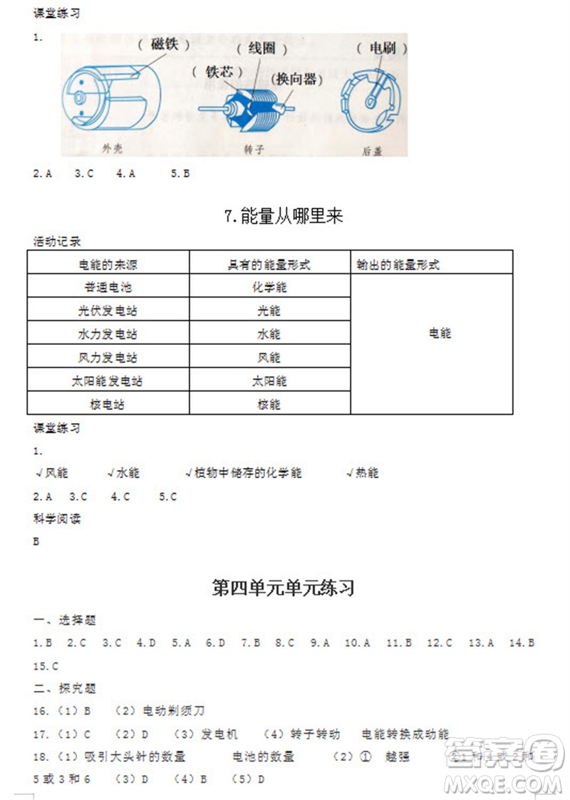 浙江教育出版社2023年秋科學(xué)作業(yè)本六年級(jí)上冊(cè)教科版參考答案