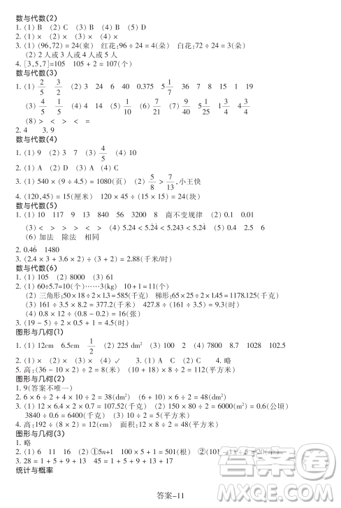 浙江少年兒童出版社2023年秋學評手冊五年級上冊數(shù)學B版答案