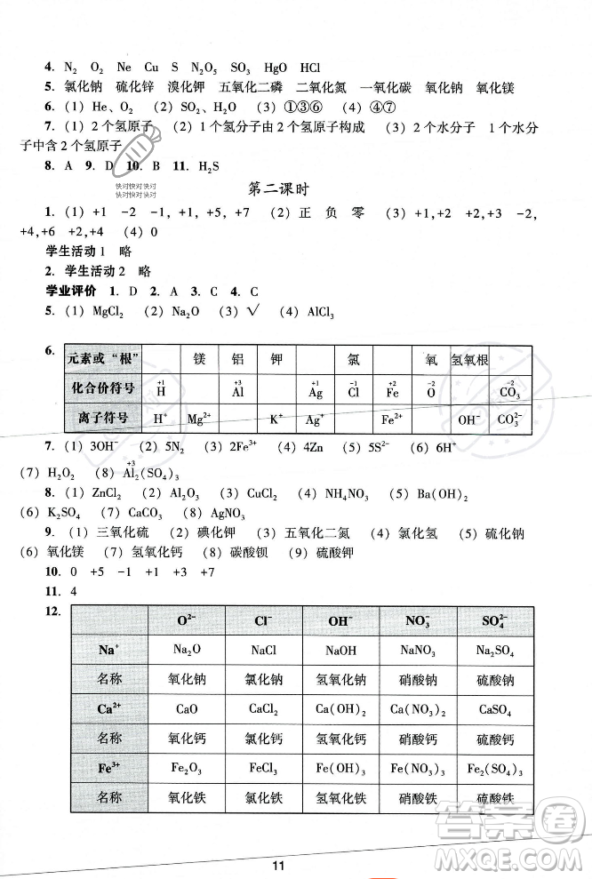 廣州出版社2023年秋陽光學(xué)業(yè)評價九年級化學(xué)上冊人教版答案