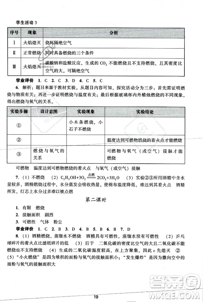 廣州出版社2023年秋陽光學(xué)業(yè)評價九年級化學(xué)上冊人教版答案