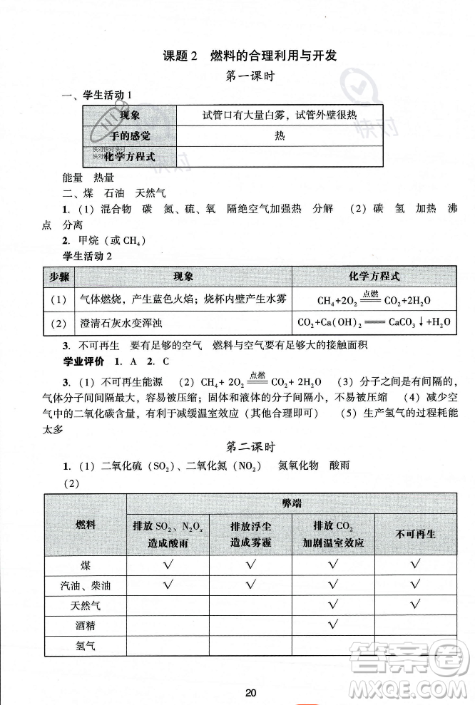 廣州出版社2023年秋陽光學(xué)業(yè)評價九年級化學(xué)上冊人教版答案