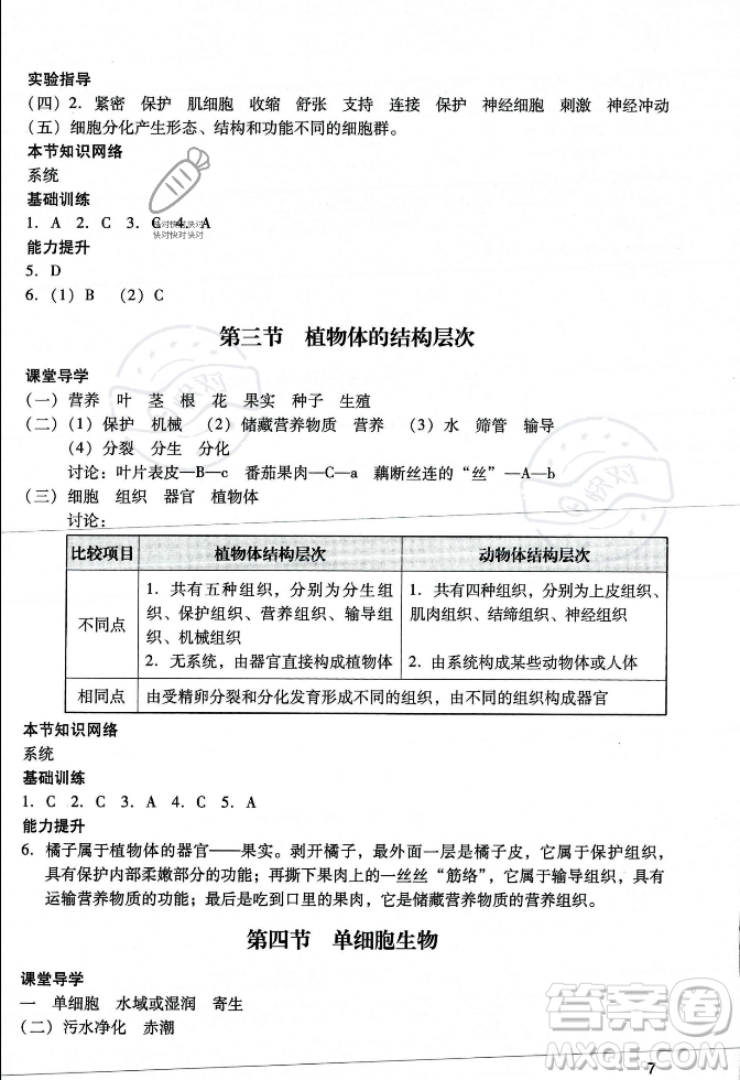 廣州出版社2023年秋陽(yáng)光學(xué)業(yè)評(píng)價(jià)七年級(jí)生物上冊(cè)人教版答案