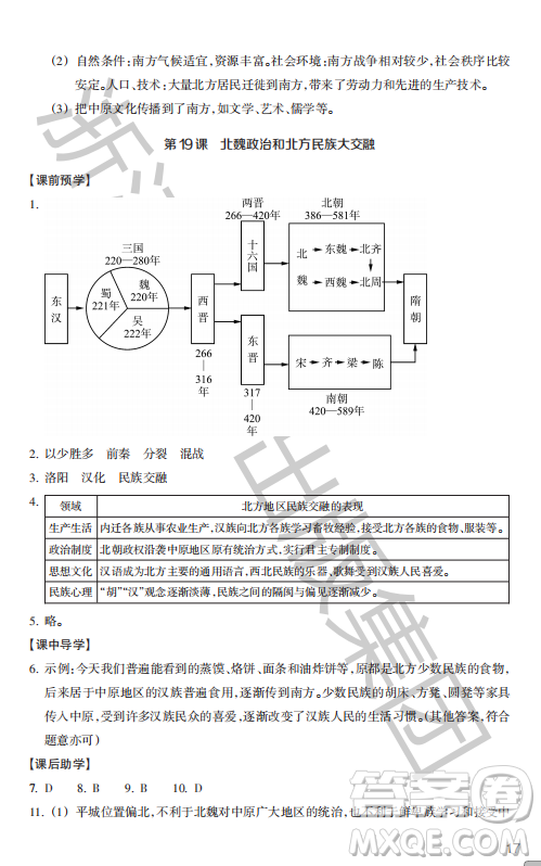 浙江教育出版社2023年秋歷史與社會作業(yè)本七年級中國歷史上冊人教版答案