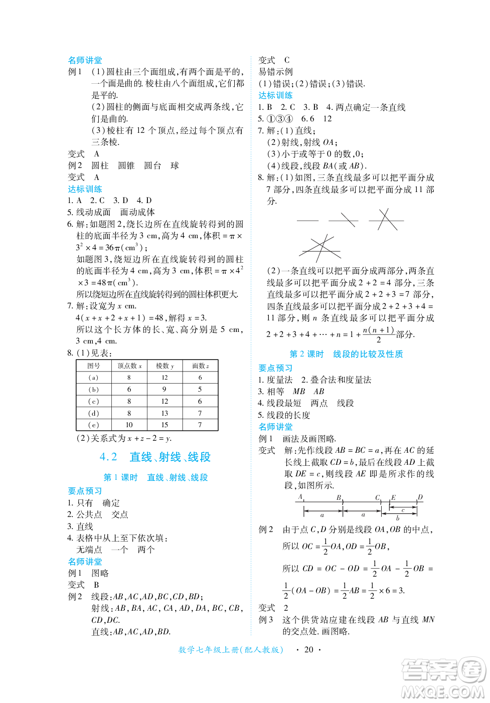 江西人民出版社2023年秋一課一練創(chuàng)新練習七年級數(shù)學上冊人教版答案