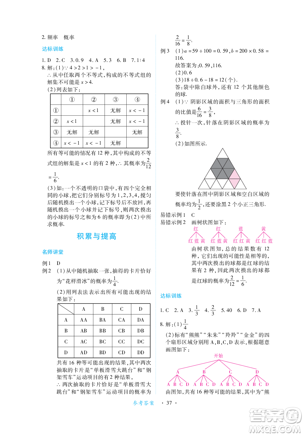 江西人民出版社2023年秋一課一練創(chuàng)新練習(xí)九年級數(shù)學(xué)上冊人教版答案