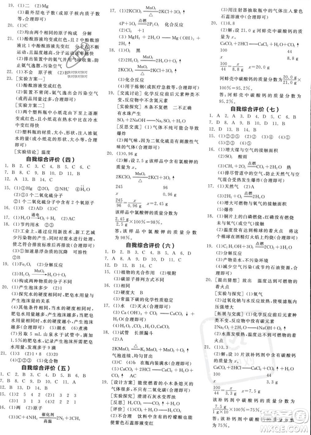 延邊教育出版社2023年秋全品作業(yè)本九年級化學(xué)上冊人教版河北專版答案