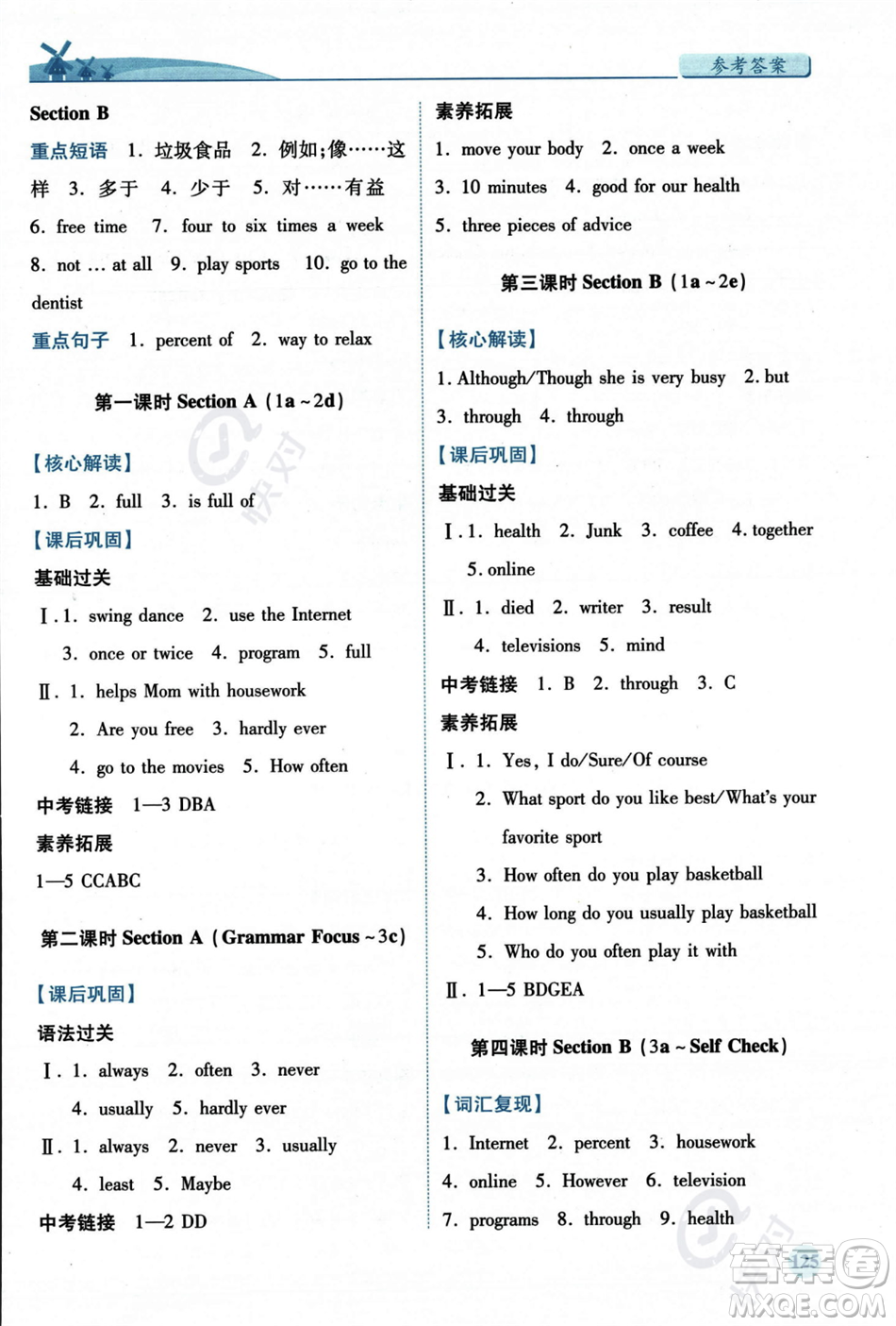 人民教育出版社2023年秋績優(yōu)學(xué)案八年級英語上冊人教版答案