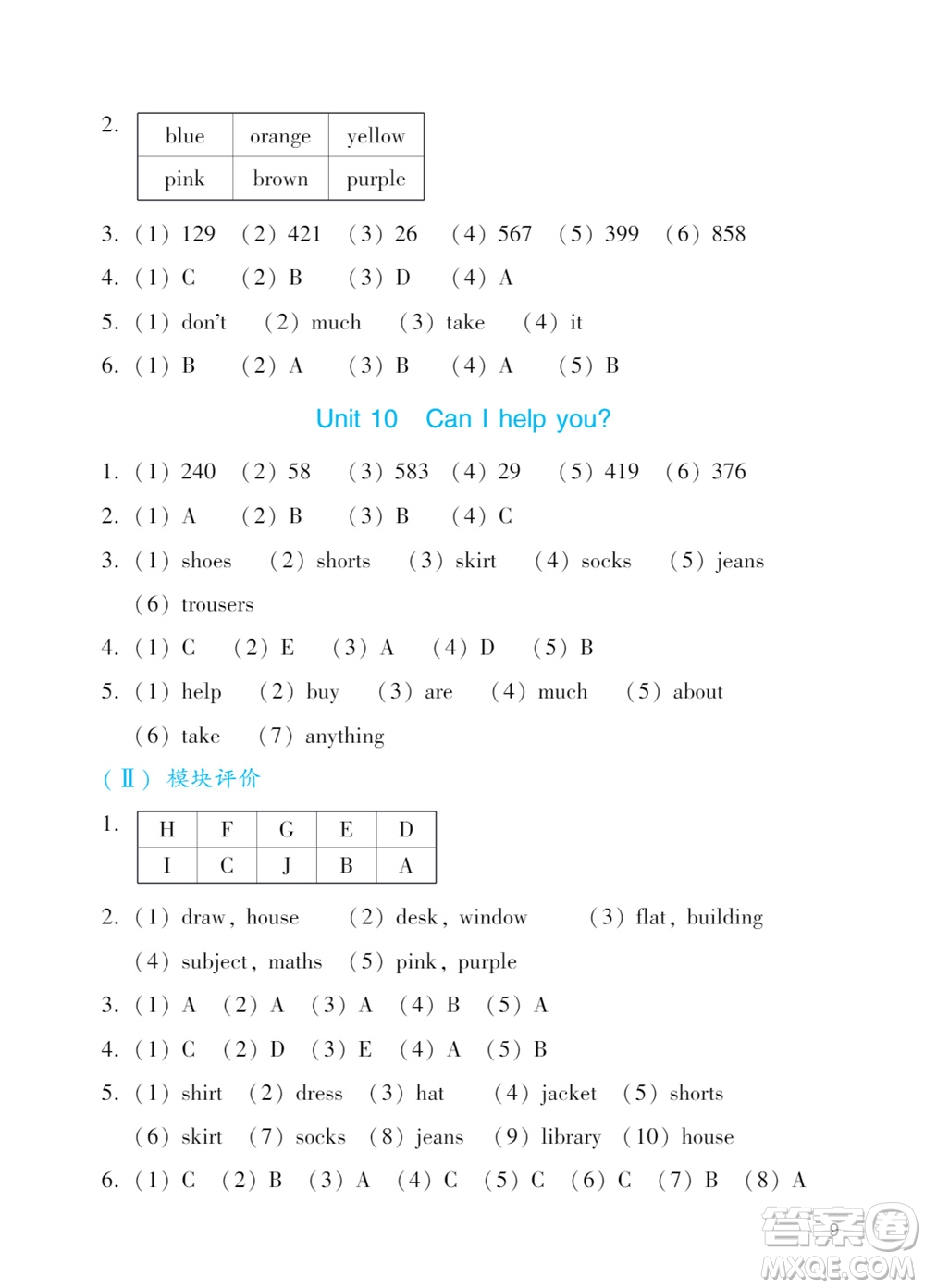 廣州出版社2023年秋陽(yáng)光學(xué)業(yè)評(píng)價(jià)四年級(jí)英語(yǔ)上冊(cè)教科版參考答案