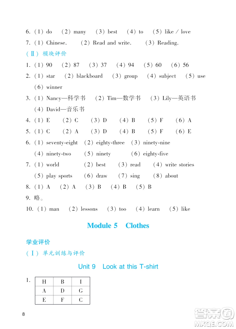 廣州出版社2023年秋陽(yáng)光學(xué)業(yè)評(píng)價(jià)四年級(jí)英語(yǔ)上冊(cè)教科版參考答案