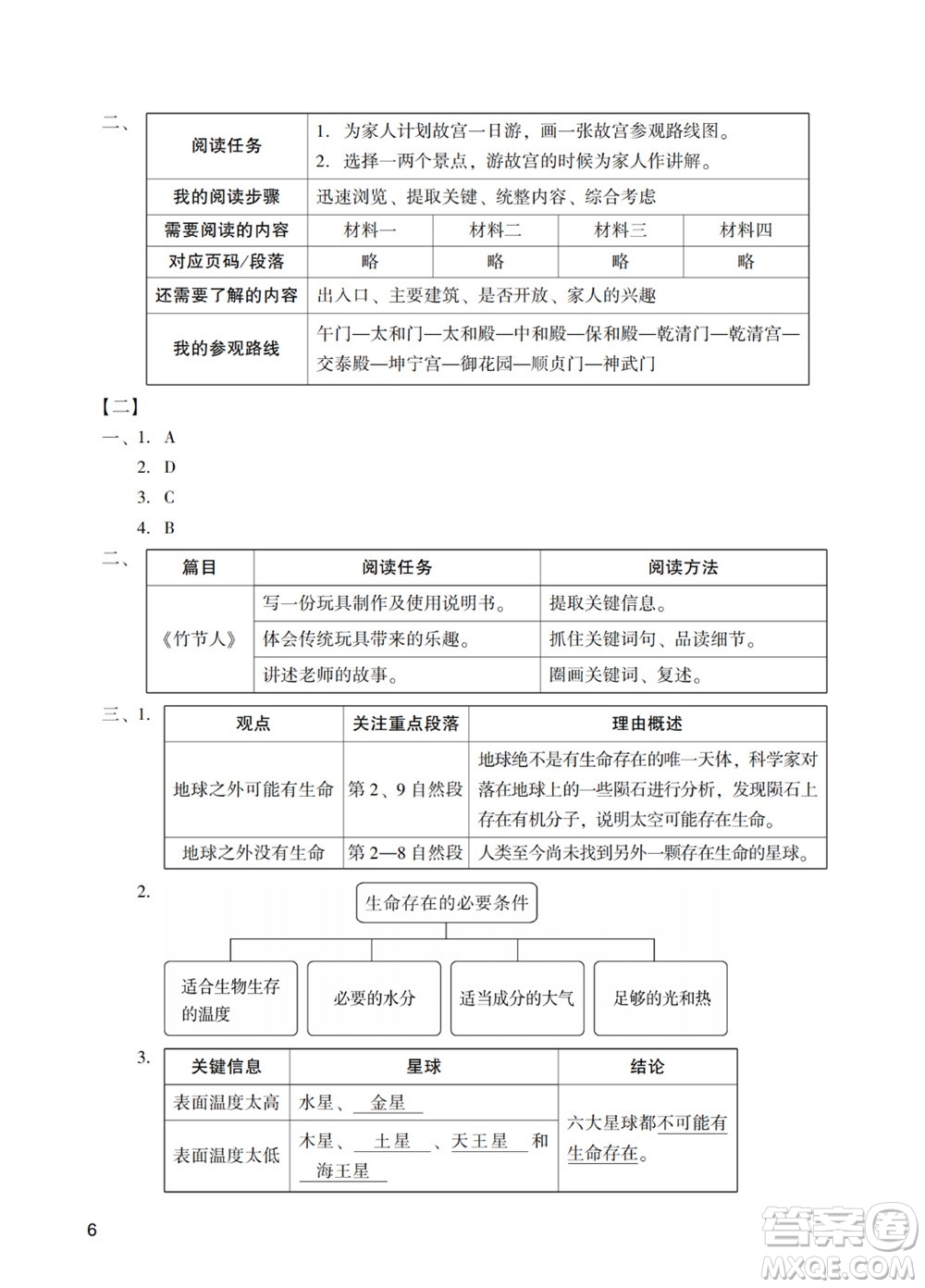 廣州出版社2023年秋陽光學(xué)業(yè)評價六年級語文上冊人教版參考答案