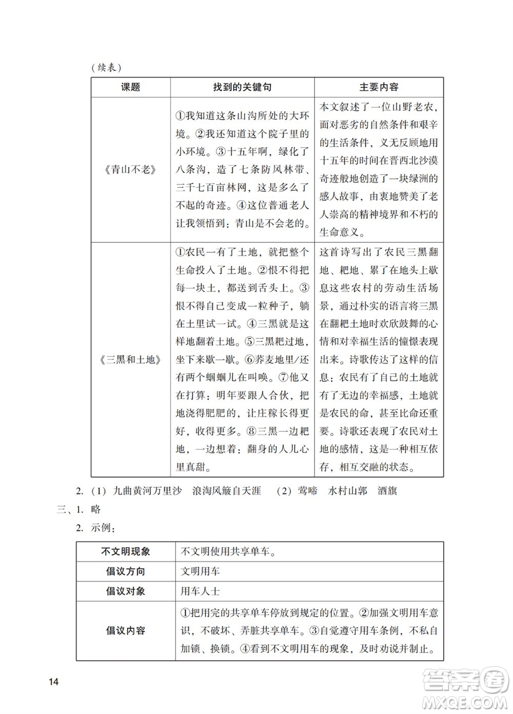 廣州出版社2023年秋陽光學(xué)業(yè)評價六年級語文上冊人教版參考答案