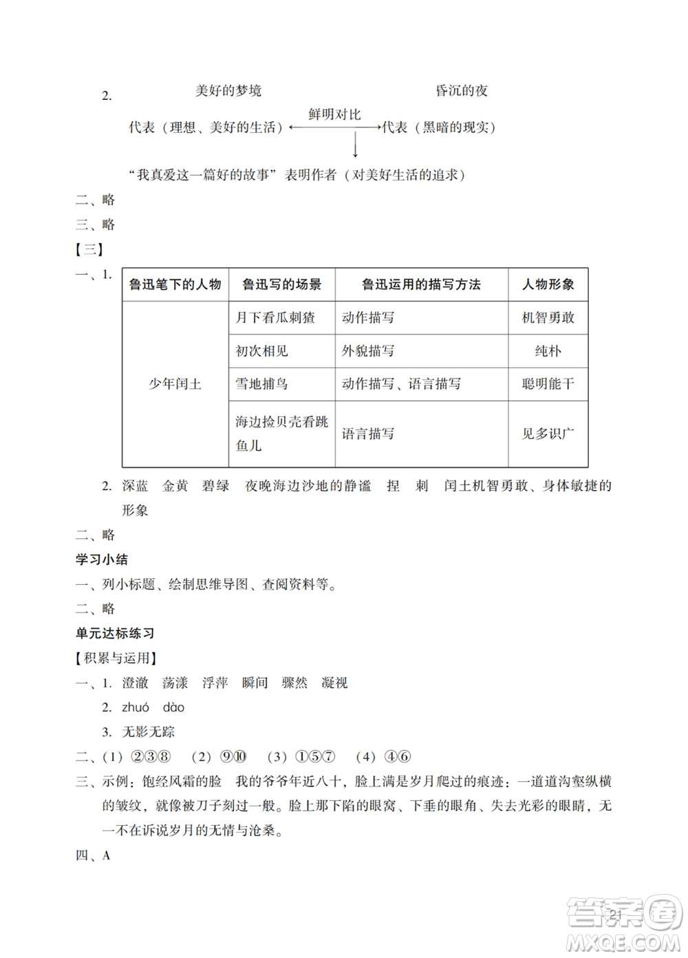 廣州出版社2023年秋陽光學(xué)業(yè)評價六年級語文上冊人教版參考答案