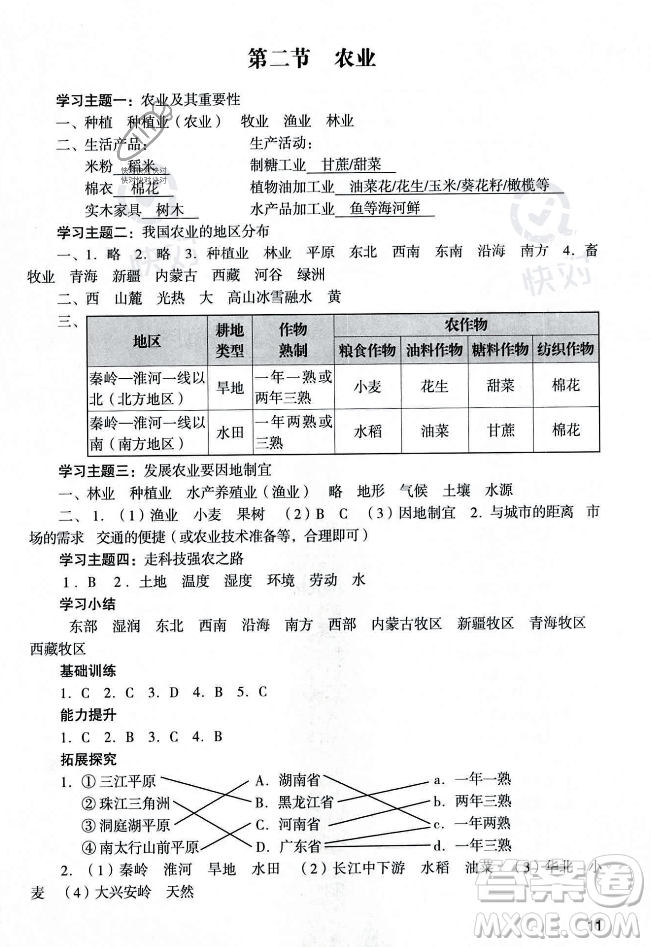 廣州出版社2023年秋陽(yáng)光學(xué)業(yè)評(píng)價(jià)八年級(jí)地理上冊(cè)人教版答案