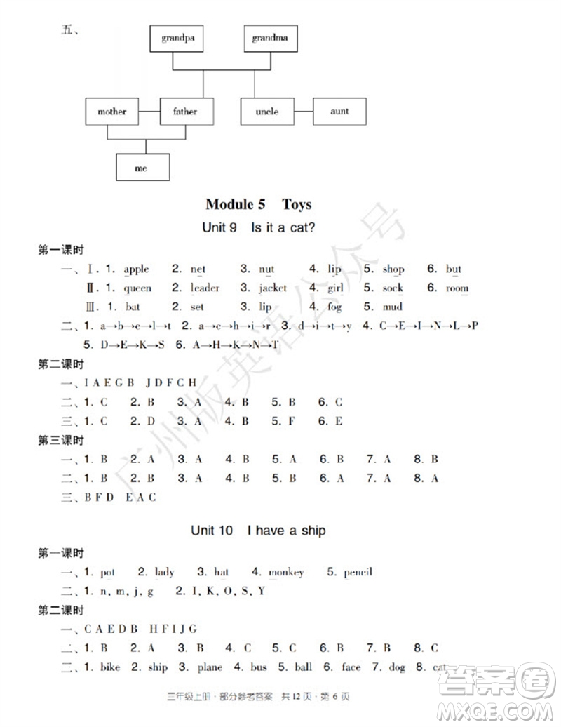 新世紀(jì)出版社2023年秋王牌英語小學(xué)英語雙基同步導(dǎo)學(xué)導(dǎo)練三年級上冊廣州版參考答案