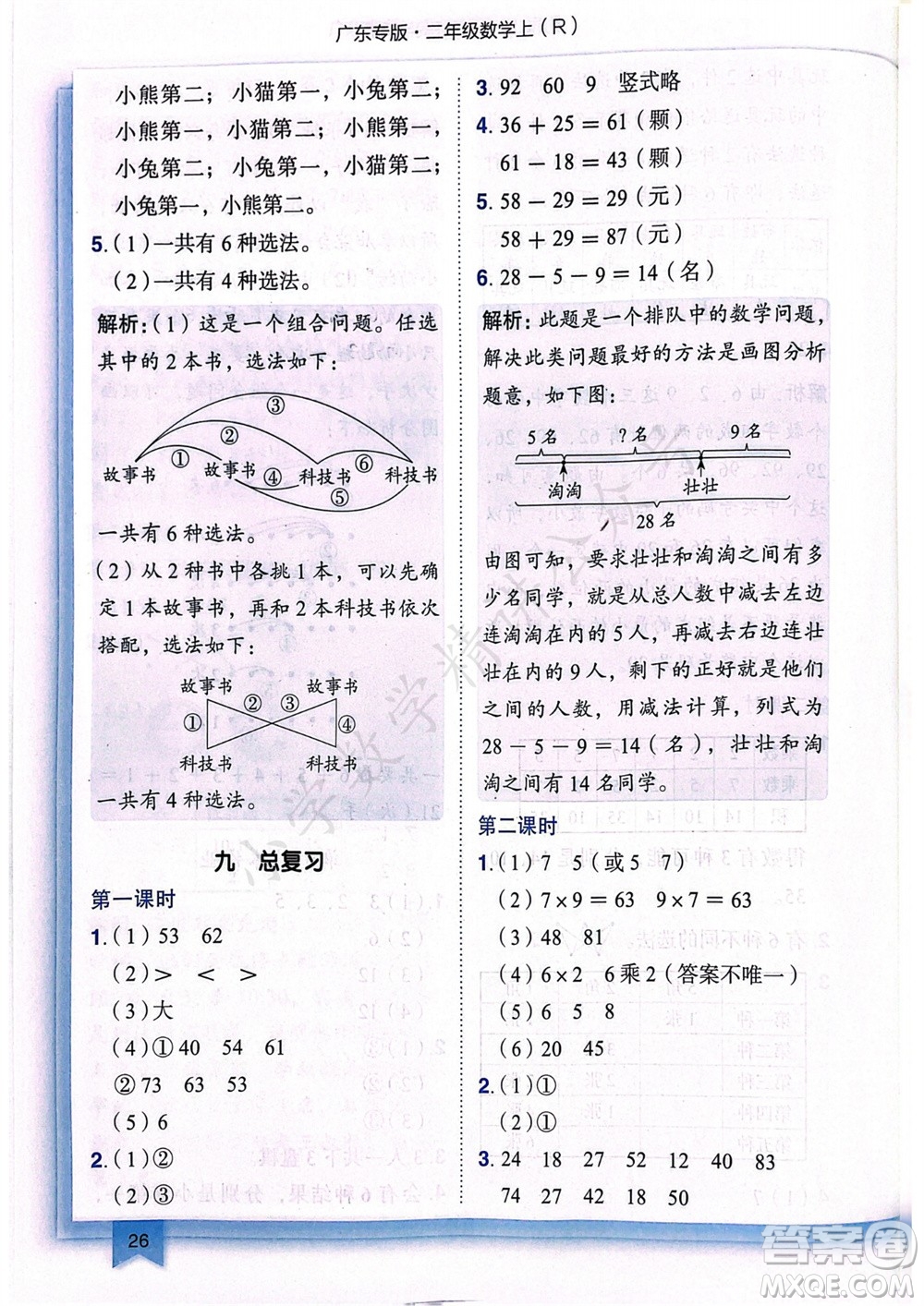 龍門書局2023年秋黃岡小狀元作業(yè)本二年級數(shù)學(xué)上冊人教版廣東專版參考答案