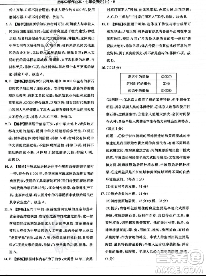 龍門書局2023年秋啟東中學(xué)作業(yè)本七年級歷史上冊人教版答案