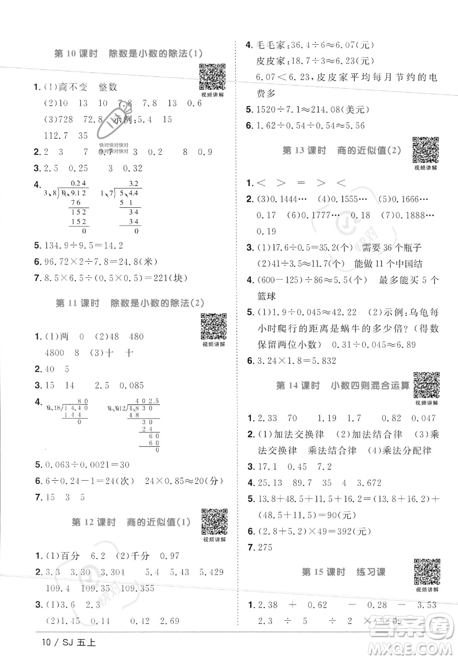 江西教育出版社2023年秋陽光同學(xué)課時(shí)優(yōu)化作業(yè)五年級(jí)數(shù)學(xué)上冊(cè)蘇教版答案