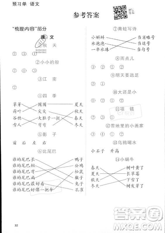 江西教育出版社2023年秋陽(yáng)光同學(xué)課時(shí)優(yōu)化作業(yè)一年級(jí)語(yǔ)文上冊(cè)人教版答案