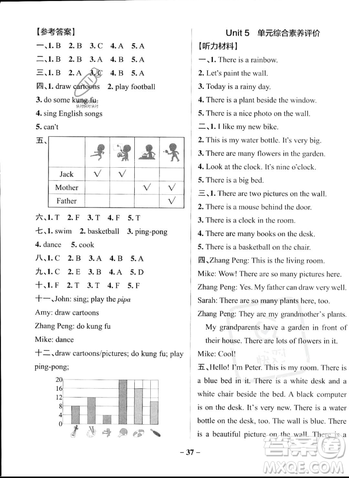 遼寧教育出版社2023年秋PASS小學(xué)學(xué)霸作業(yè)本五年級(jí)英語上冊(cè)人教版答案