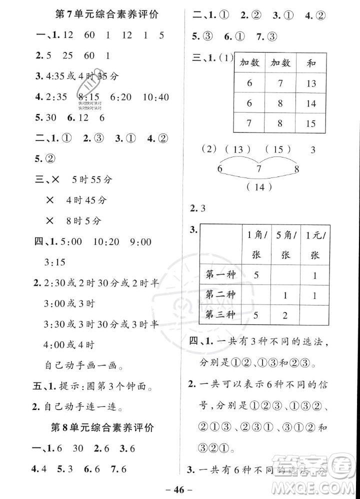 遼寧教育出版社2023年秋PASS小學(xué)學(xué)霸作業(yè)本二年級數(shù)學(xué)上冊人教版答案