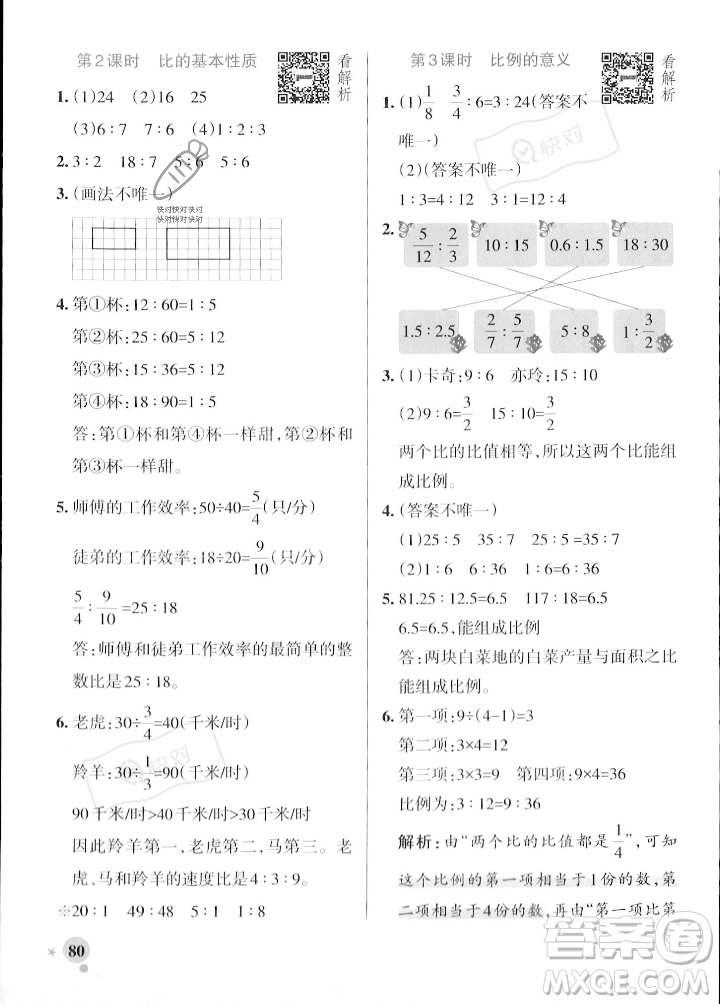 遼寧教育出版社2023年秋PASS小學(xué)學(xué)霸作業(yè)本六年級數(shù)學(xué)上冊冀教版答案