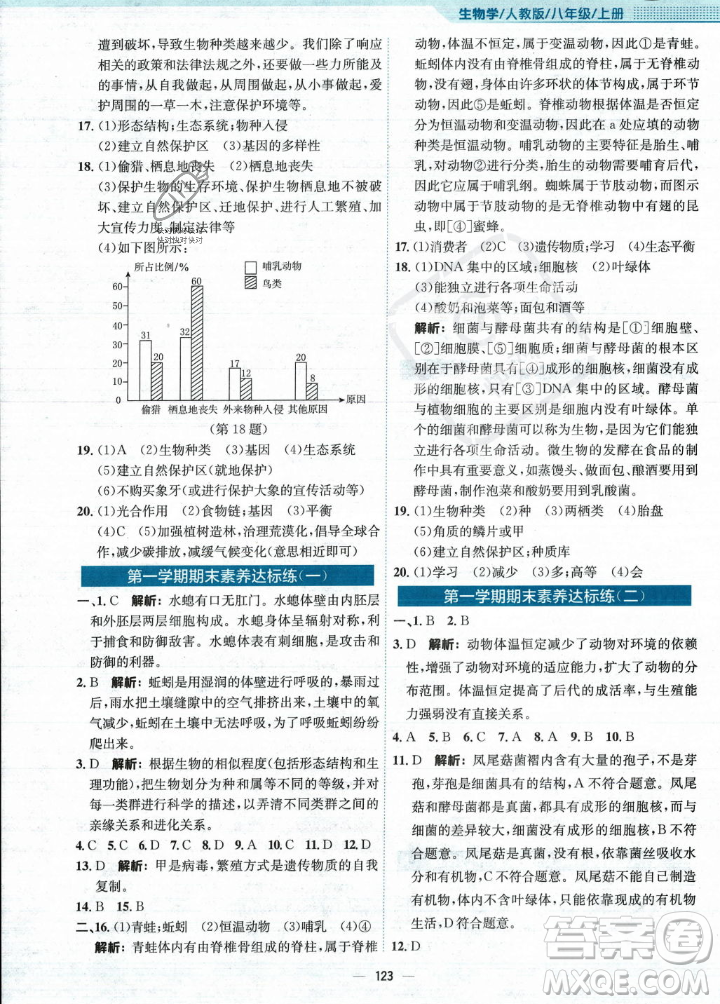 安徽教育出版社2023年秋新編基礎(chǔ)訓(xùn)練八年級生物學(xué)上冊人教版答案