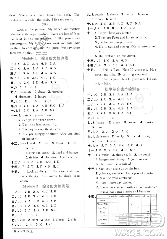 江西教育出版社2023年秋陽(yáng)光同學(xué)課時(shí)優(yōu)化作業(yè)四年級(jí)英語(yǔ)上冊(cè)滬教牛津版版答案