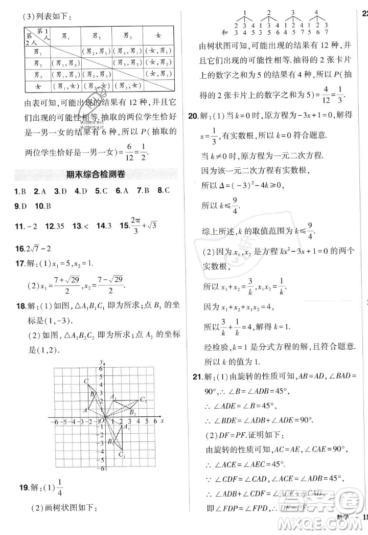 長(zhǎng)江出版社2023年秋狀元成才路創(chuàng)優(yōu)作業(yè)九年級(jí)數(shù)學(xué)上冊(cè)人教版答案