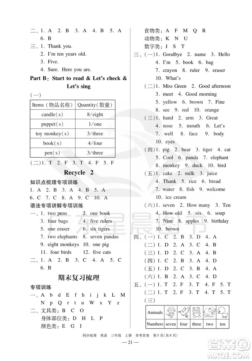 華南理工大學出版社2023年秋同步拓展三年級英語上冊人教版中山專版參考答案