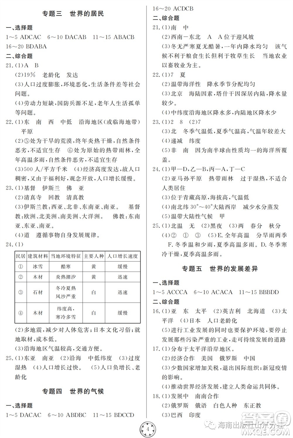 山東人民出版社2023年秋同步練習(xí)冊分層檢測卷七年級地理上冊人教版參考答案