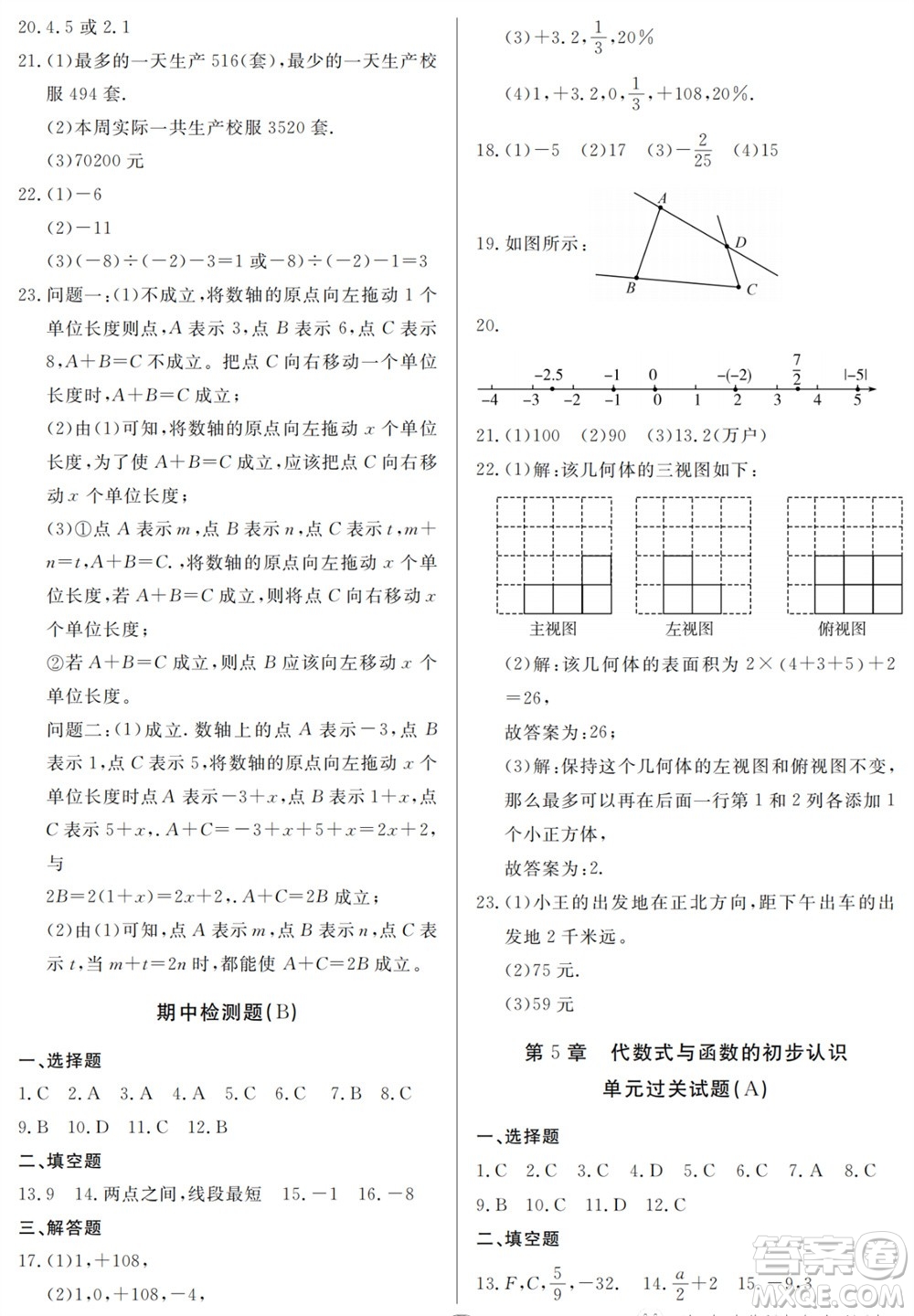 山東人民出版社2023年秋同步練習(xí)冊分層檢測卷七年級數(shù)學(xué)上冊人教版參考答案