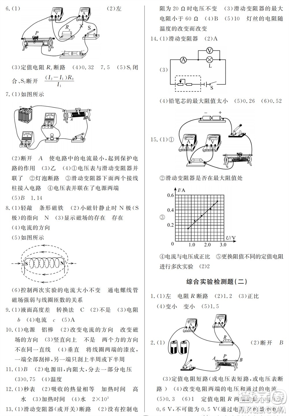 山東人民出版社2023年秋同步練習冊分層檢測卷九年級物理全冊人教版參考答案