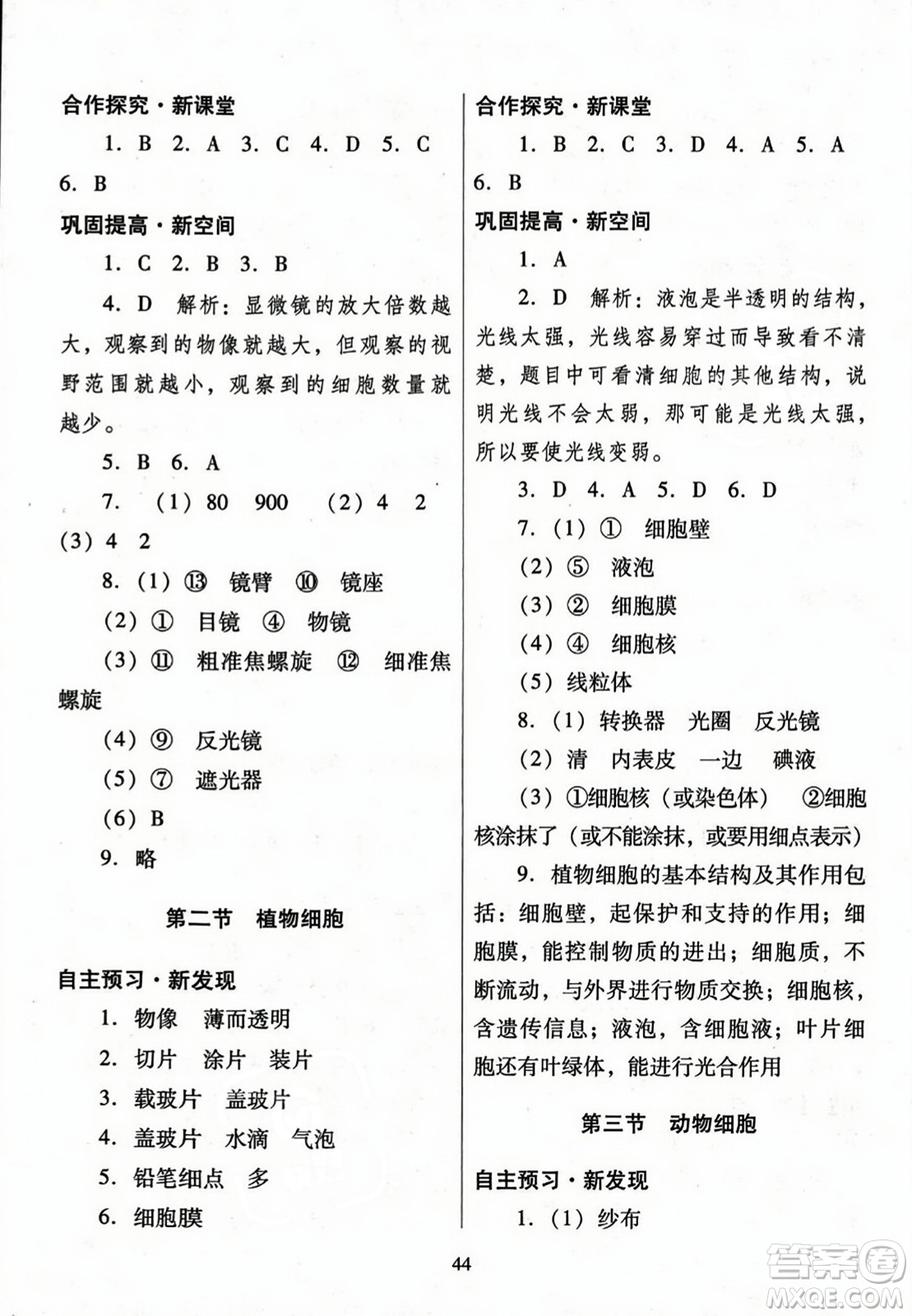 廣東教育出版社2023年秋南方新課堂金牌學(xué)案七年級生物上冊人教版答案