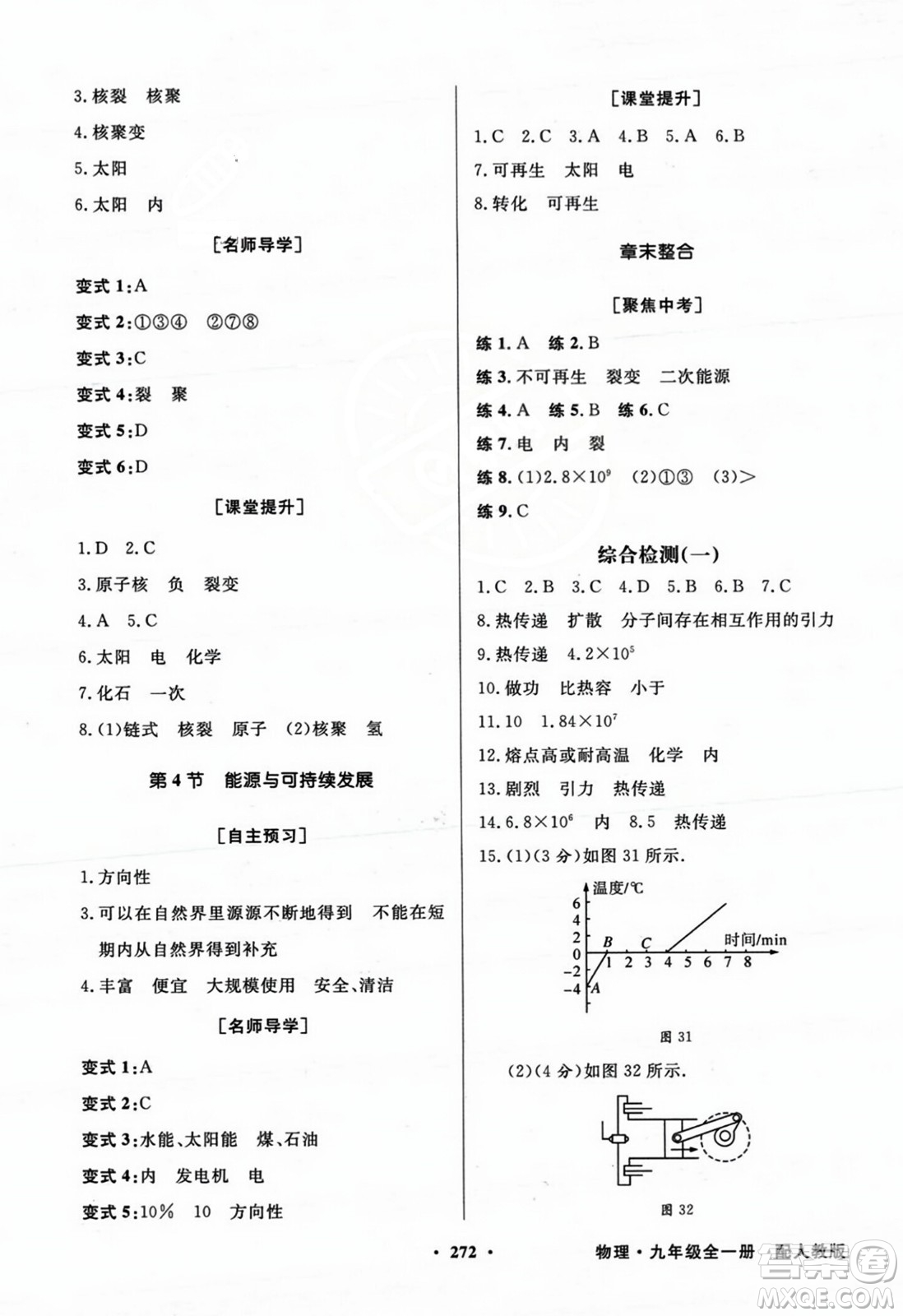 人民教育出版社2023年秋同步導(dǎo)學(xué)與優(yōu)化訓(xùn)練九年級物理全一冊人教版答案