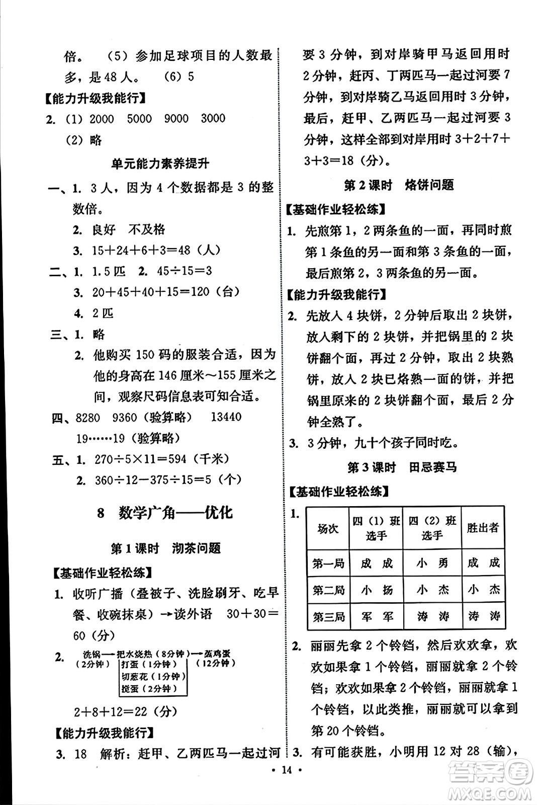 人民教育出版社2023年秋能力培養(yǎng)與測試四年級數(shù)學(xué)上冊人教版答案