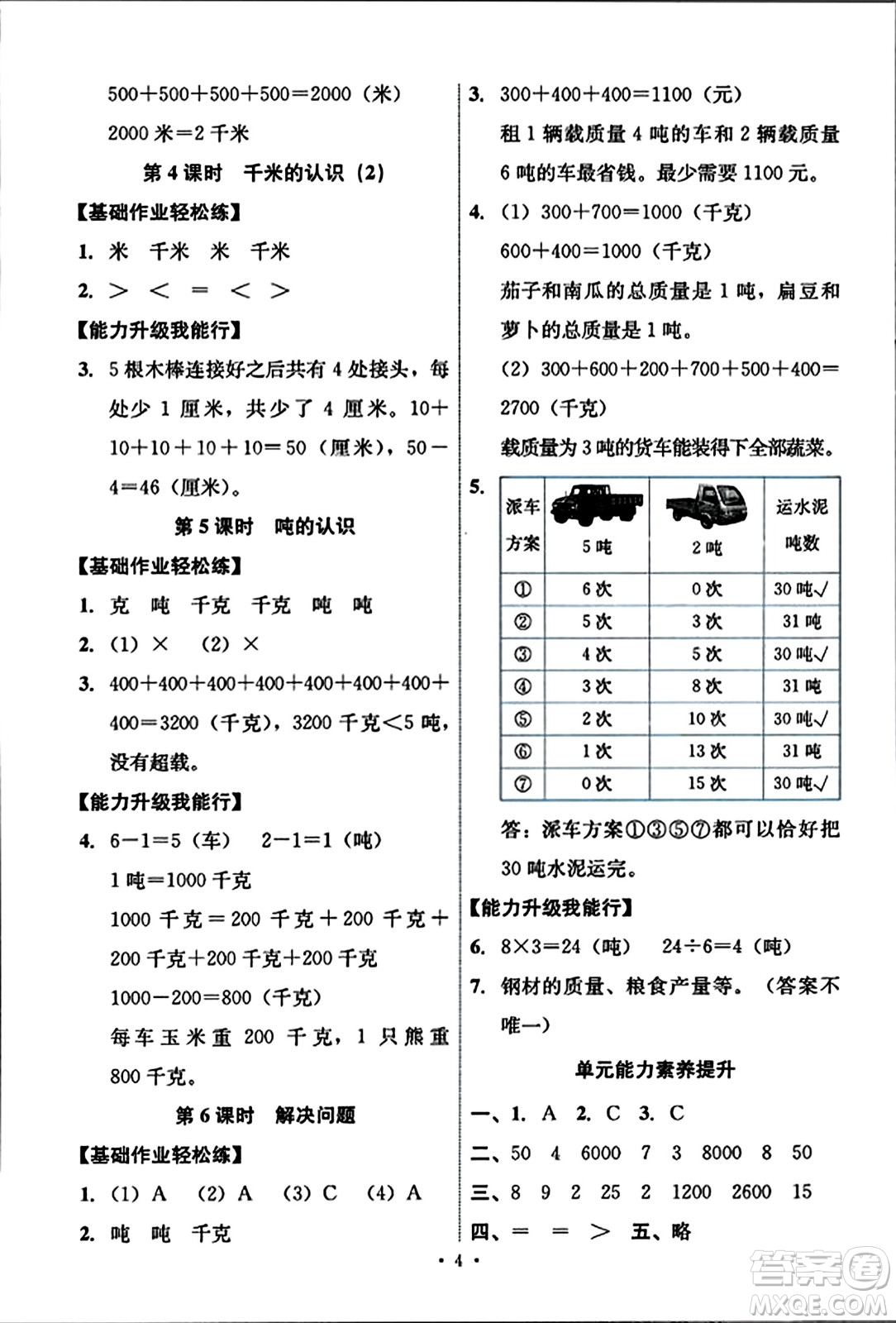 人民教育出版社2023年秋能力培養(yǎng)與測試三年級數(shù)學上冊人教版答案