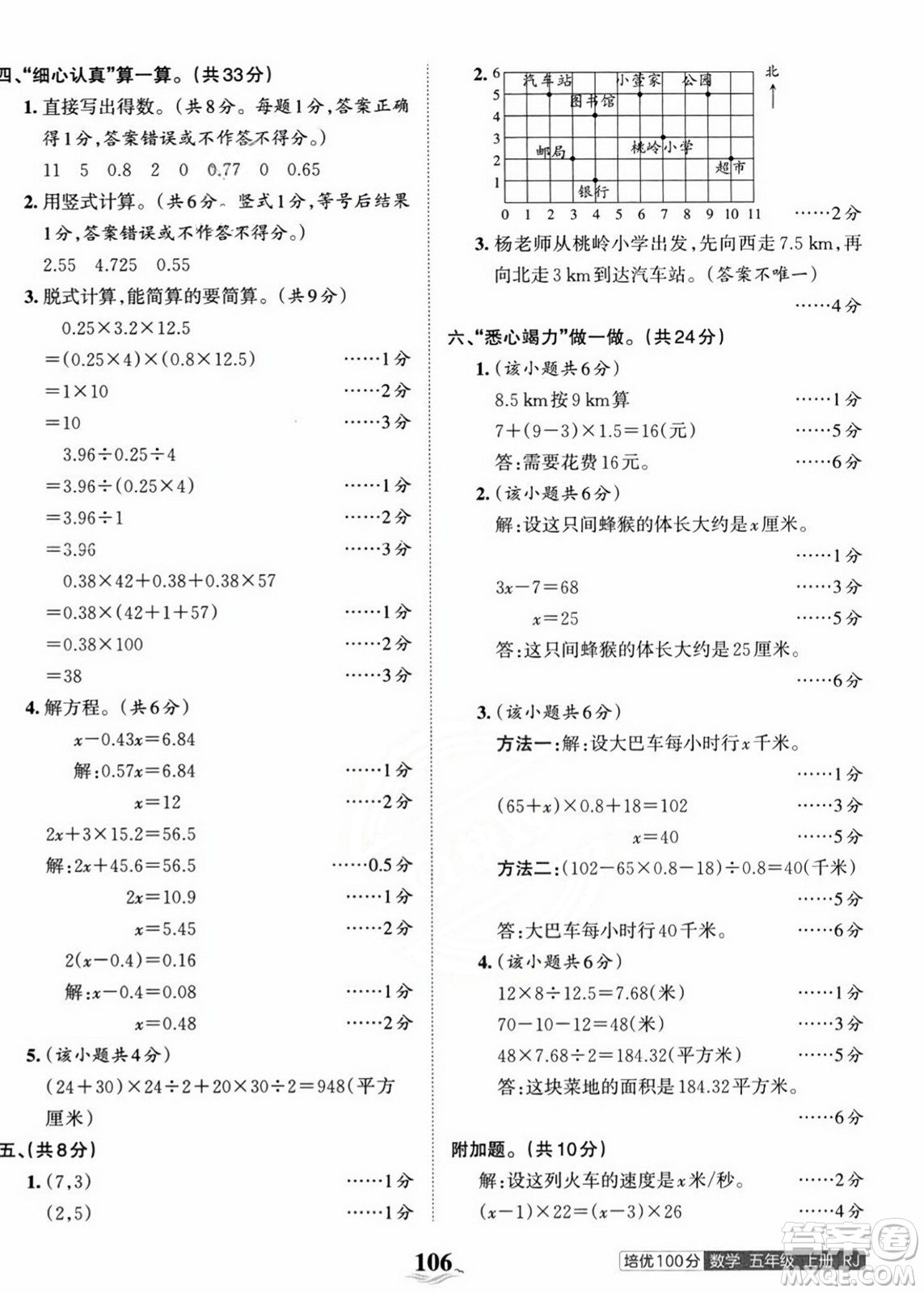 江西人民出版社2023年秋王朝霞培優(yōu)100分五年級數(shù)學上冊人教版答案