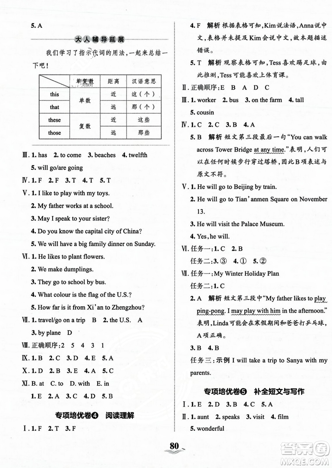 江西人民出版社2023年秋王朝霞培優(yōu)100分五年級英語上冊冀教版答案