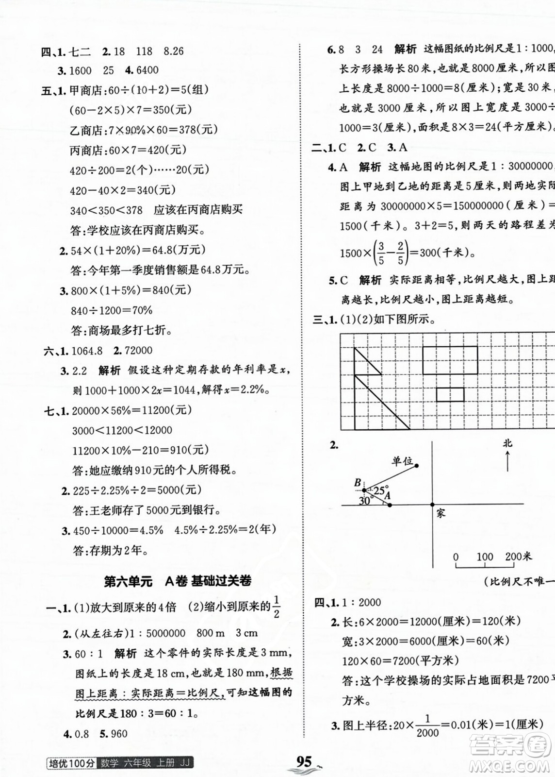 江西人民出版社2023年秋王朝霞培優(yōu)100分六年級(jí)數(shù)學(xué)上冊(cè)冀教版答案