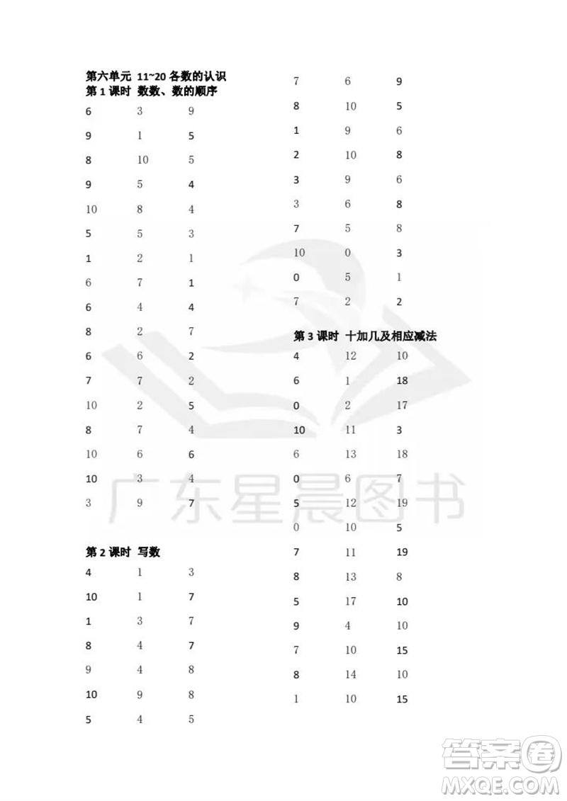 吉林出版集團股份有限公司2023年秋小學(xué)數(shù)學(xué)口算速算心算一年級上冊人教版參考答案