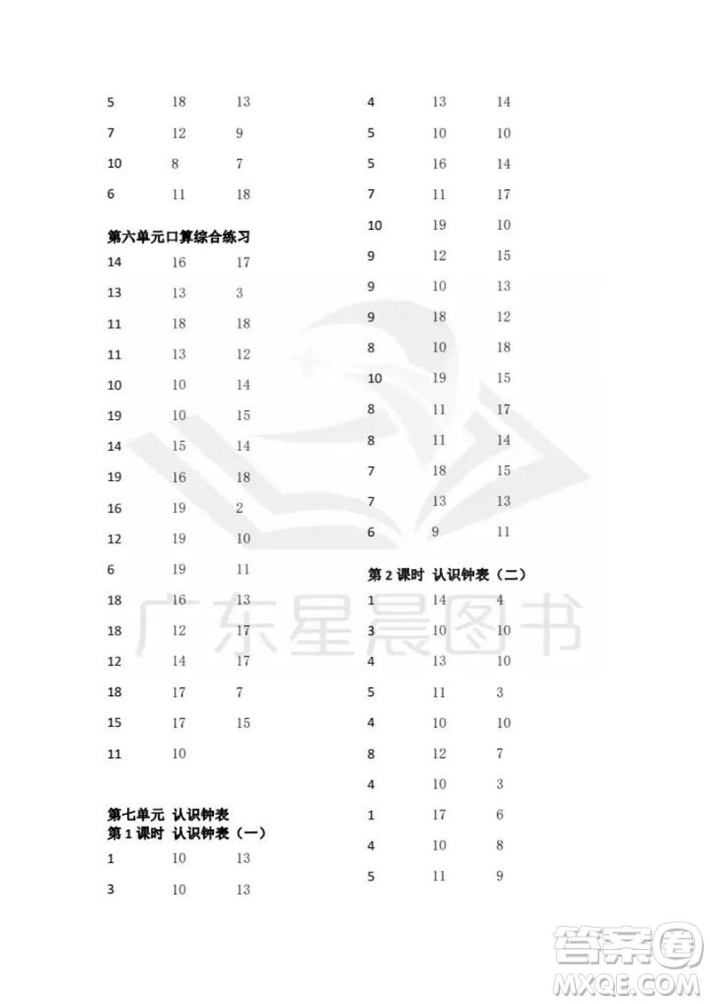 吉林出版集團股份有限公司2023年秋小學(xué)數(shù)學(xué)口算速算心算一年級上冊人教版參考答案