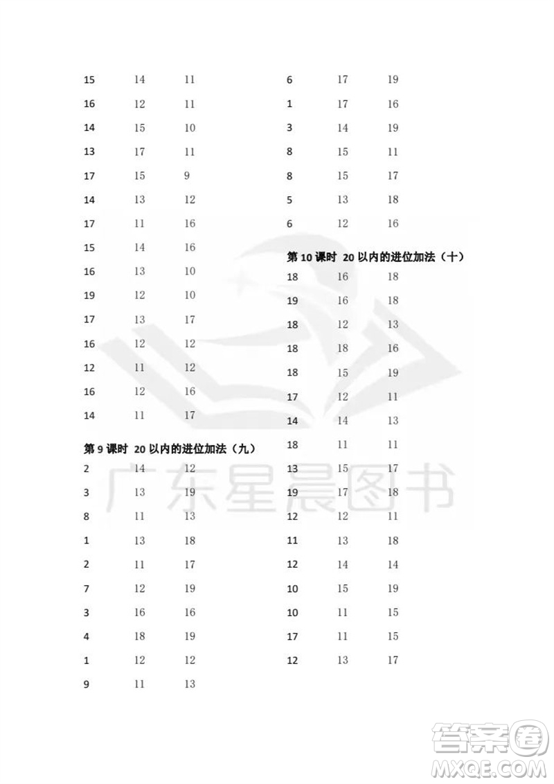 吉林出版集團股份有限公司2023年秋小學(xué)數(shù)學(xué)口算速算心算一年級上冊人教版參考答案